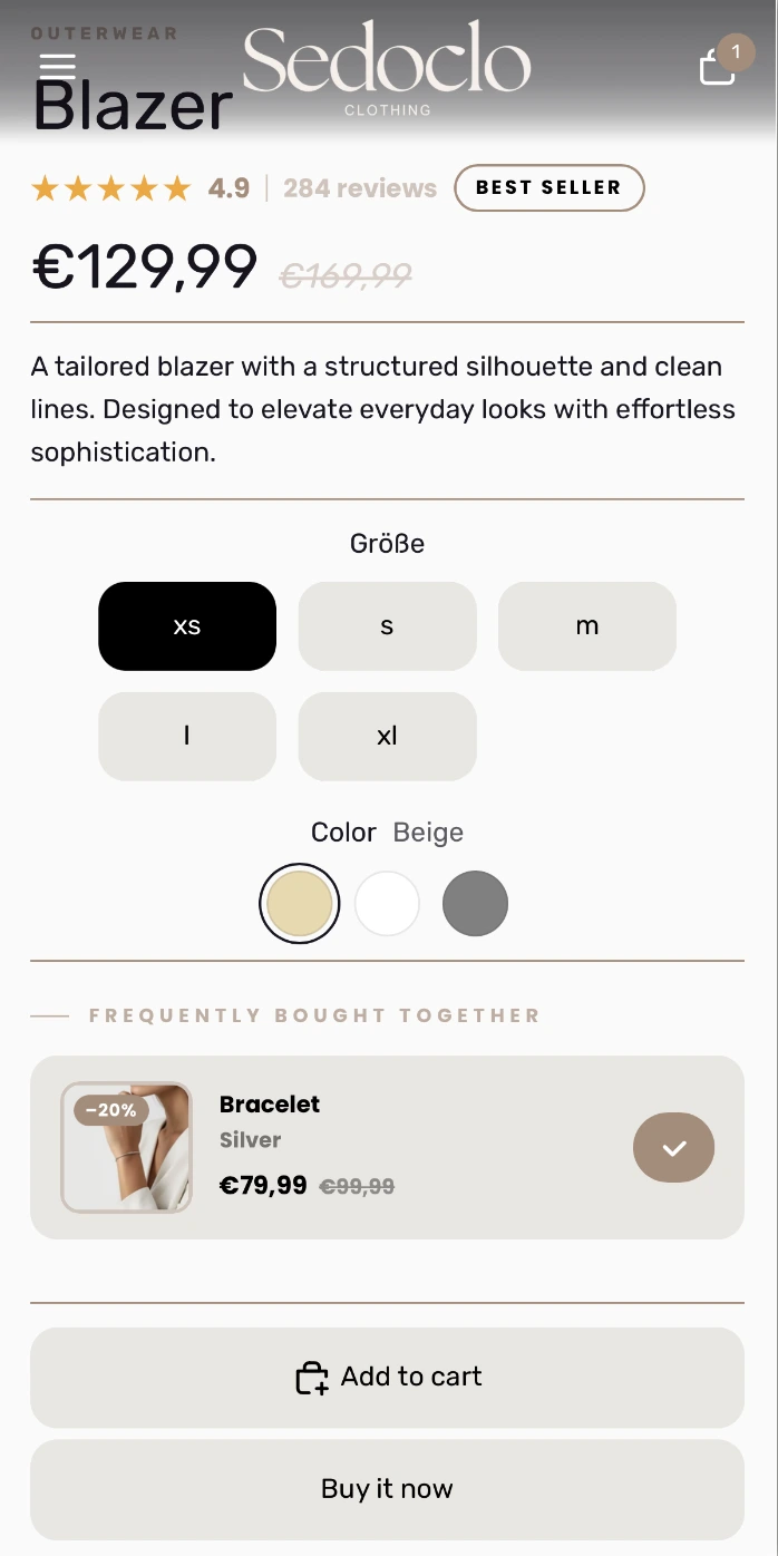 Custom Product Page Mobile View